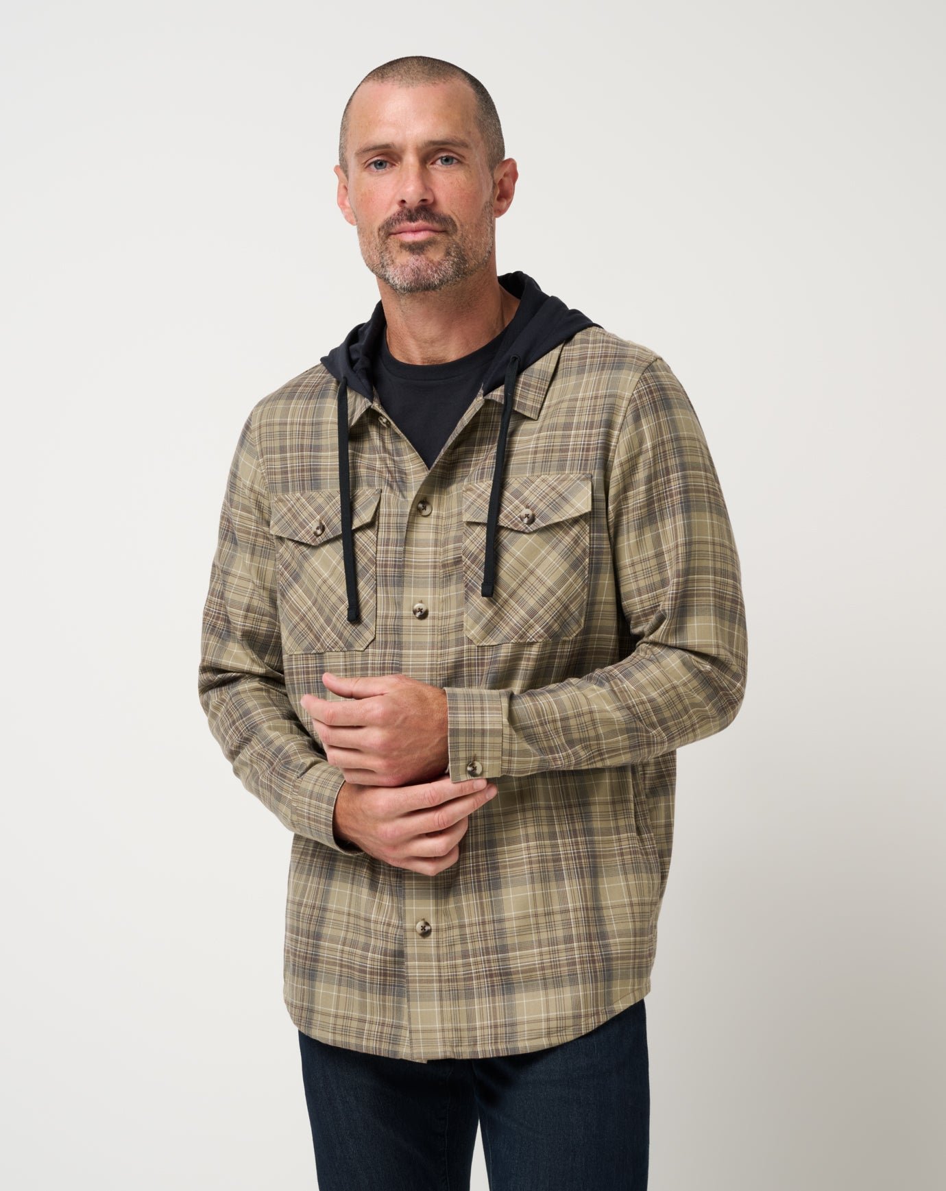 Cloud Flannel Hooded Button-Up